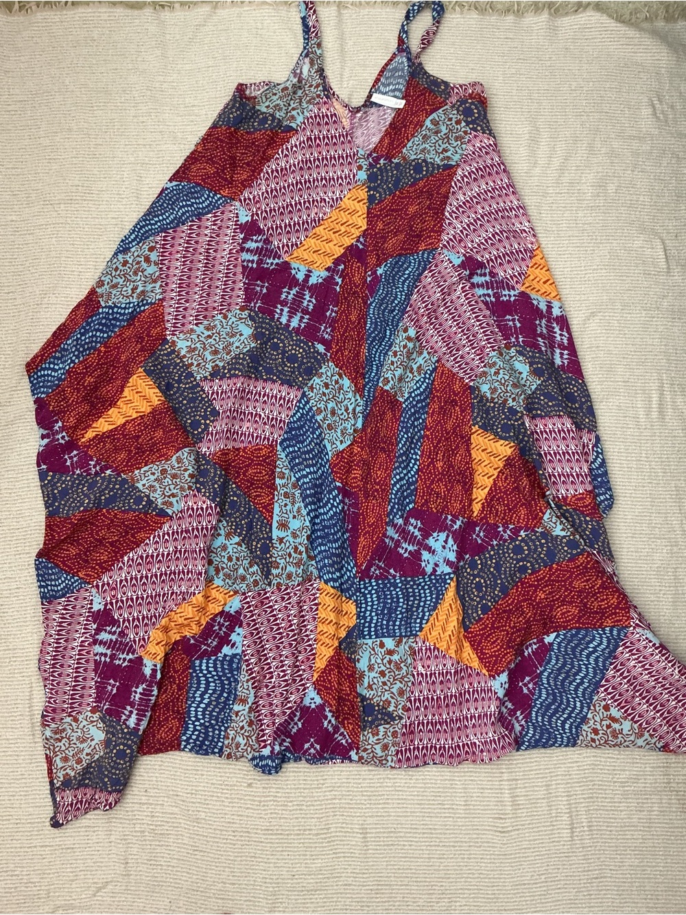 Boho Multicolor Patchwork Handkerchief-Hem Jumpsuit - Picture 3 of 6
